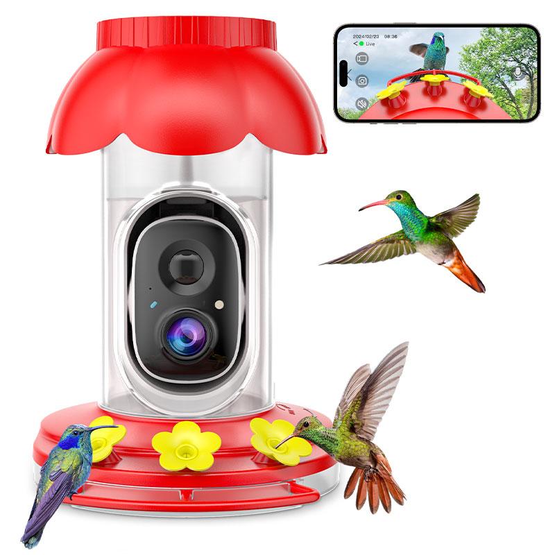 Hummingbird Feeder with Camera for Outdoors, Auto Capture & Identify Bird Species, Wide Mouth for Easy Filling with Built-in Ant Moat and Bee Guards, Ideal Gift for Bird Lovers