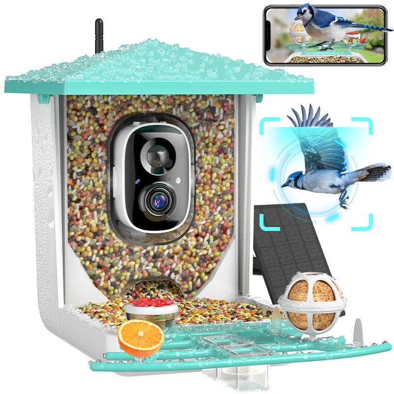 Smart Bird Feeder Camera, AI Recognition and Solar Powered, Auto Capture & Notity, Bird Video & Motion Detection Camera, Ideal Bird Watching Gifts for Bird Lover (Tiffany Blue)
